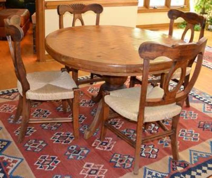 Pine Regency style 4 chairs with rush bottom seats