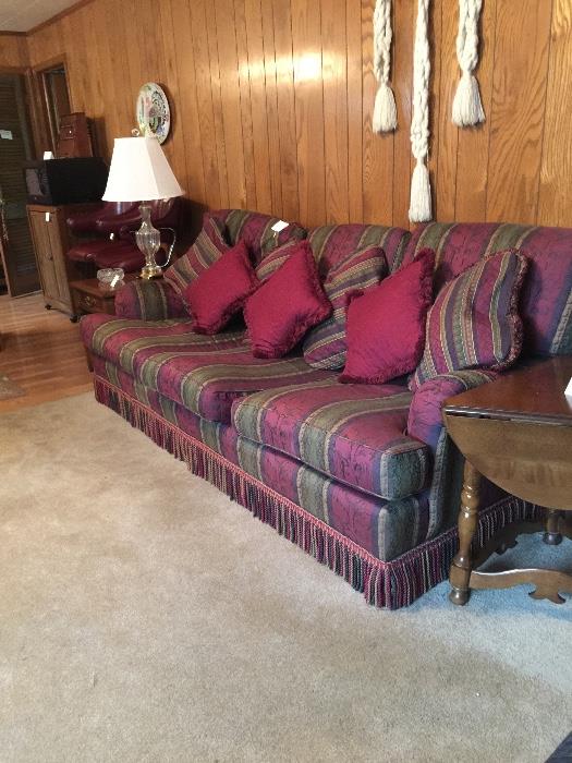 Sherrill sofa- extra long- all pillows pictured included, microwave oven and cabinet.