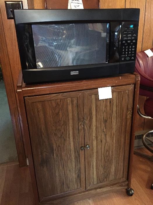 Kenmore microwave oven, microwave cabinet.