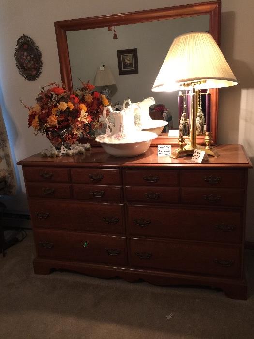  lamp, flowers.  Bassett maple dresser, water pitcher and bowl have sold. 
