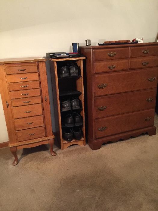 Size 13 EE shoes. Bassett maple chest, jewelry armoire, shoe rack have sold