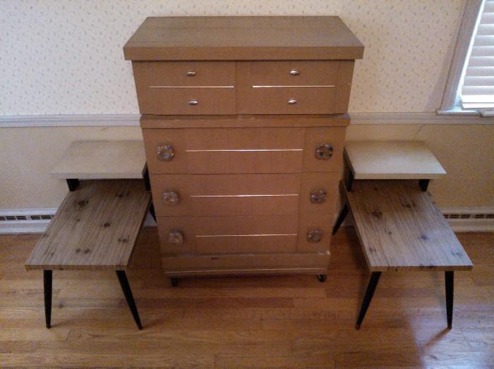 Mid Century Dresser / Chest of Drawers and End Tables / Night Stands