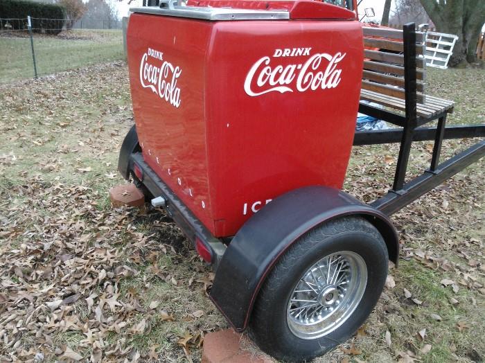 Coca~Cola Trailer (fully functioning, lights, etc.) with park bench on front!  Too Cool!