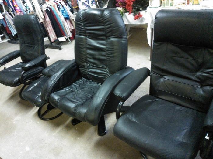 Leather Office Chairs, Two w/ Ottoman's 