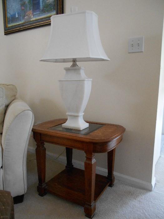 Occasional Table w/glass insert      Marble base lamp