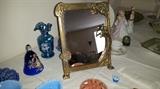 Art Deco Mirror and several Fenton, slag glass, and more fine glass pieces.