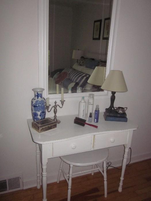 Dressing table, mirror, bench