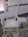 Tall wicker rocker and side table