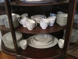 Harmony House (Platinum Garland- 3541) china set; 17 cups, 11 saucers, 12 cereals, 12 fruit, 12 b/b,12 dinners, 7 salads,  1 c/sugar, 1 covered vegetable dish, 2 vegetable dishes, 2 platters