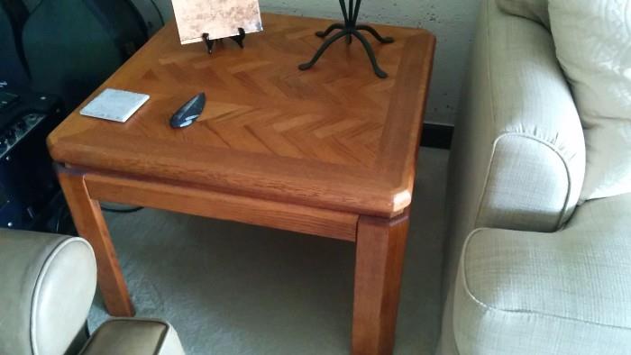 1970's glam-moor: wooden chevron side table from Bills bachelor days. Aren't you glad that Marilyn stepped into his life?