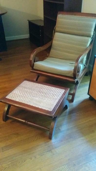 Comfy Tommy Bahama-esque bentwood mahogany chair, w/matching ottoman. 