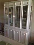 Dining Room Hutch, Beveled Glass Doors, Glass Shelves, Lighted Interior