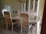 Dining Table w Mirror Insets and 6 Cane Backed Chairs