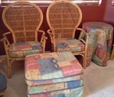 Rattan Chairs, Ottoman and Matching Table