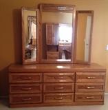 Oak Dresser w Triple Mirror