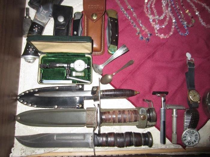 USMC Ka-Bar, fighting knives.  Vintage razors, shaving