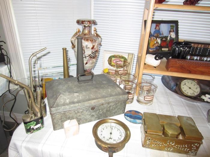 fire hose nozzles, brass gauges, chinese hookahs, inkwell set
