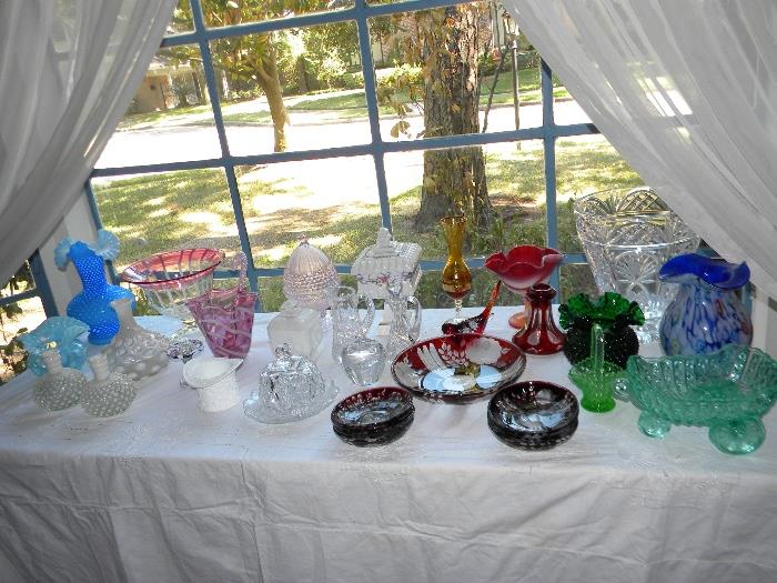 Antique cased glass, hobnail glass and Fenton glass