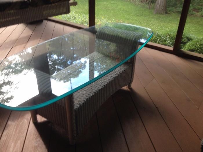 glass & wicker coffee table