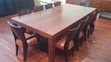 Custom Zebra Wood Table, Dakota Jackson, Ocean dining Chairs, leather seats