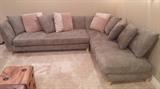 LIKE NEW-Custom Sofa, by J. Redmond. Donghia fabric, CAsino Jacquard. 25/75 down cushions, leather accent pillows.