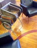 WTF Side Table by Malibu Crider, with two Midcentury Playboy black chairs