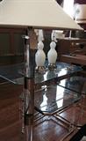 70's Lucite:  F. Cooper floor lamp Charles Hollis Jones  group, and gold/white Murano tall table lamps