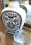 Large W. Germany pottery vase, glass owl