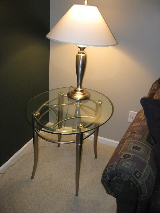 Matching Glass Top and Brushed Alloy End Table