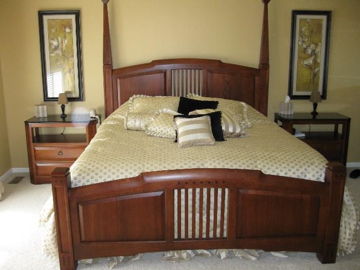 King size bed, 2 nightstands.  Mission style from Thomasville