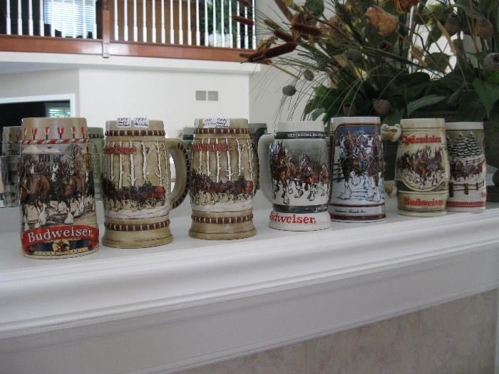 Budweiser Clydesdale Steins, including hard to find Birch Tree Mugs