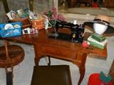 singer sewing machine in cabinet