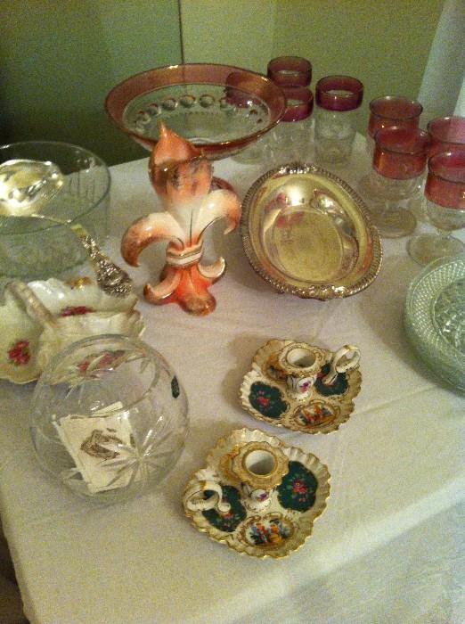 Assorted ruby glass and vases