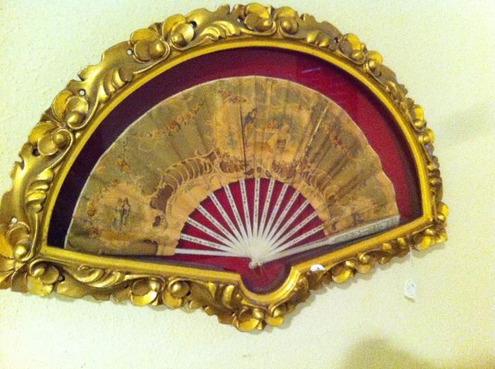 Painted silk fan, custom framed