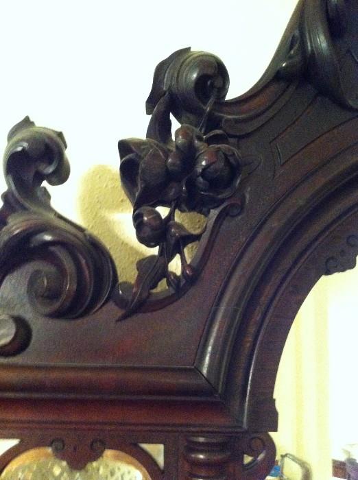 detail on carved rosewood etagere