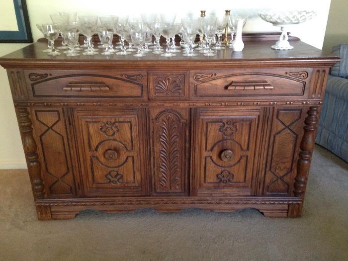 Incredible 1940's Buffet. Oak with beautiful carving. Excellent condition.  One of a kind.