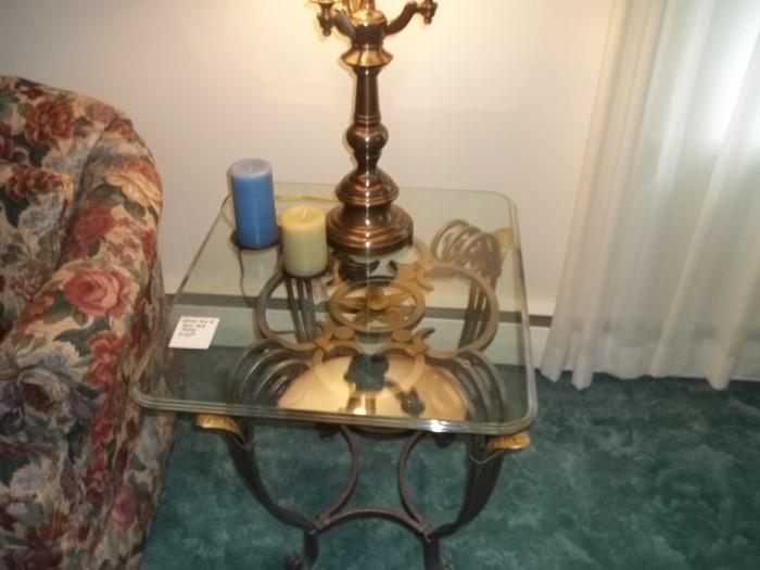 glass top and iron end table