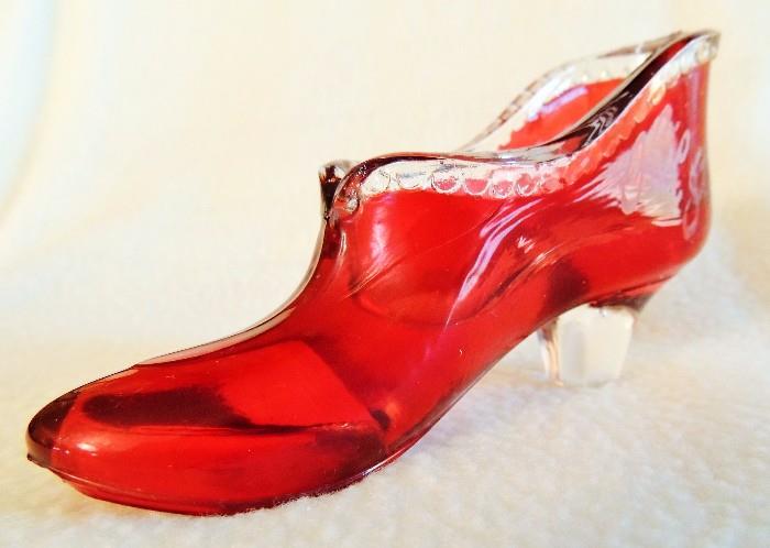 Ohio State Fair 1958 - vintage ruby flashed glass slipper  - rare Duncan-ware piece by U.S. Glass