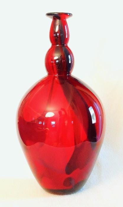 Mike Wallace art glass, "Red Bubble" series red vase, signed 2012