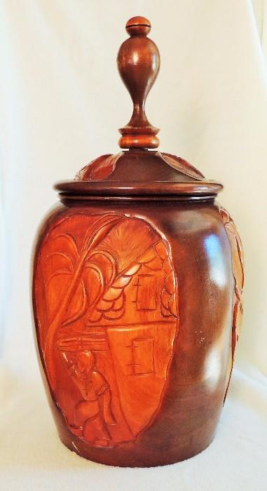 Large carved wood vessel purchased and transported from Saint Martin