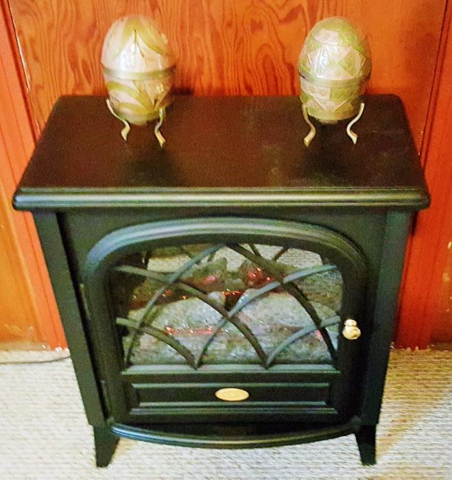 Electric fireplace room heater, reproduction Fabrege eggs