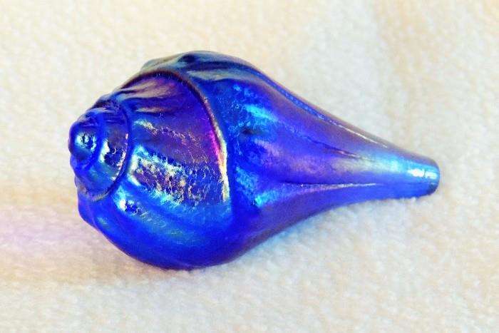 Robert Held iridized art glass sea shell paperweight, signed