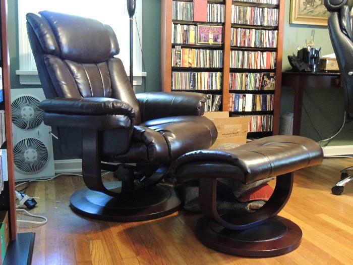 Leather chair and ottoman, like new