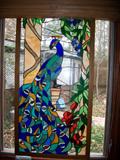 Gorgeous leaded glass art of peacock, beautiful