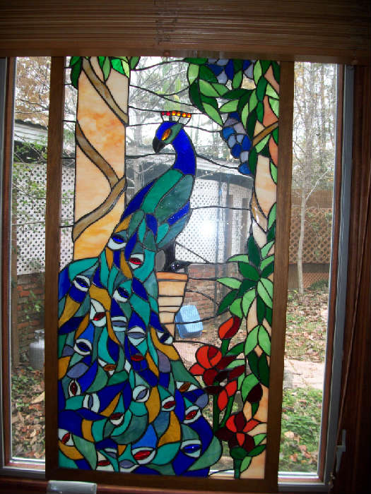 Gorgeous leaded glass art of peacock, beautiful