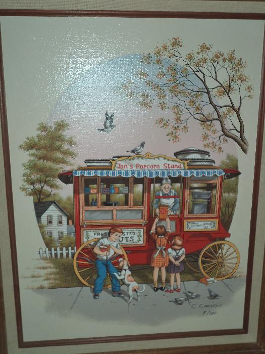 Popcorn Stand Painting, Signed C. Carson 5/250