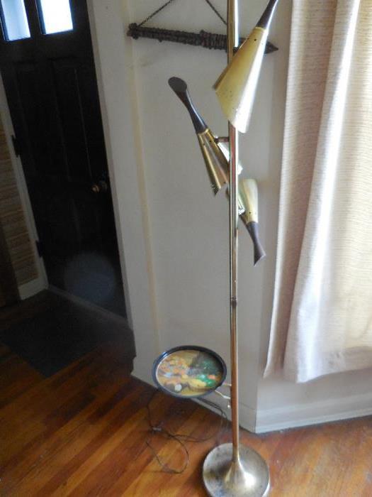 Mid Century Pole Lamp, with Tray