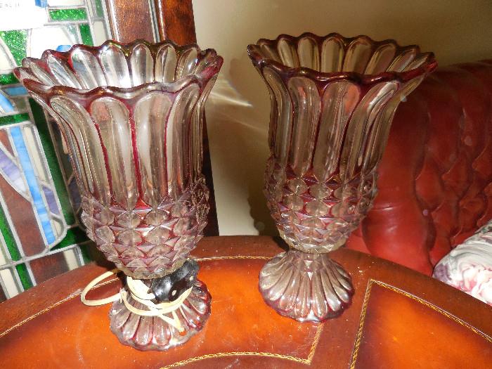 Vintage Cranberry Mantel Lamps