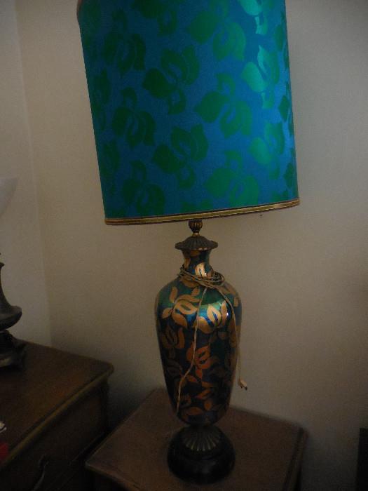 Vintage Hand Painted Glass Lamp.Original Shade