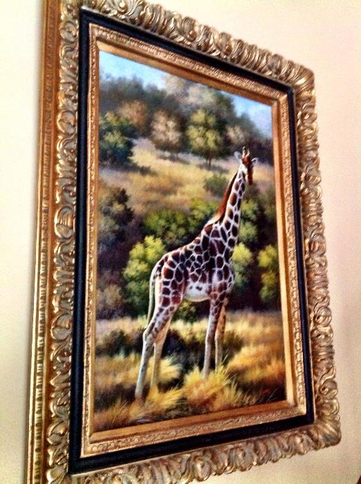 Giraffe art in ornate frame